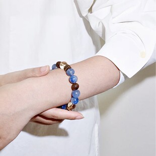 天然蓝晶石黄水晶手串老料沉香手链男女款时尚百搭气质手饰礼物