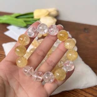天然浓郁黄阿赛白阿赛手链黄水晶爆闪碎冰冰小众轻奢饰品送闺蜜