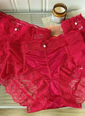 绯色绮梦~轻奢性感红色本命年缎面蕾丝内裤中高腰棉裆女士三角裤