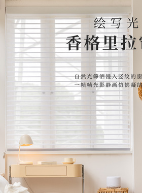 白色香格里拉遮光柔纱帘客厅浴室办公室卧室双层卷帘百叶帘免打孔