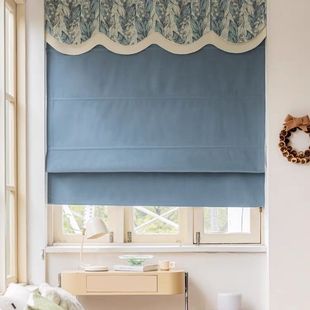 高档法式奶油复古雪尼尔叶子罗马帘书房小窗户飘窗升降帘粉色窗帘