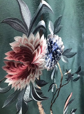 绿色仿真丝新中式高精密绣花客厅卧室中式风格刺绣窗帘成都实体店