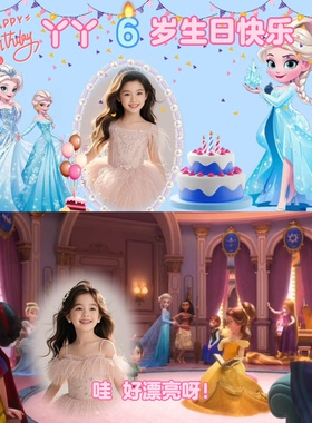 迪士尼公主女孩生日视频定制加照片姓名mp4电视投屏背景音乐1080p