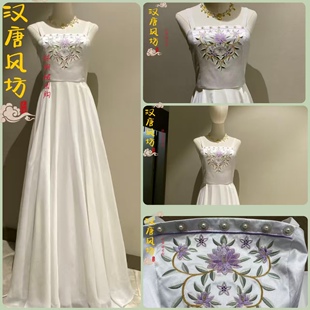 姜雪蕙雪慧雪惠本白100d雪纺360度大摆裙刺绣抹胸裙吊带裙团购