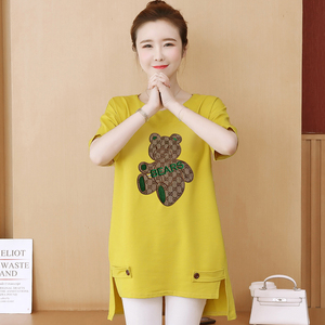 RM5939#夏装韩版中长款刺绣纯棉大码体恤宽松200斤3D贴布刺绣T恤