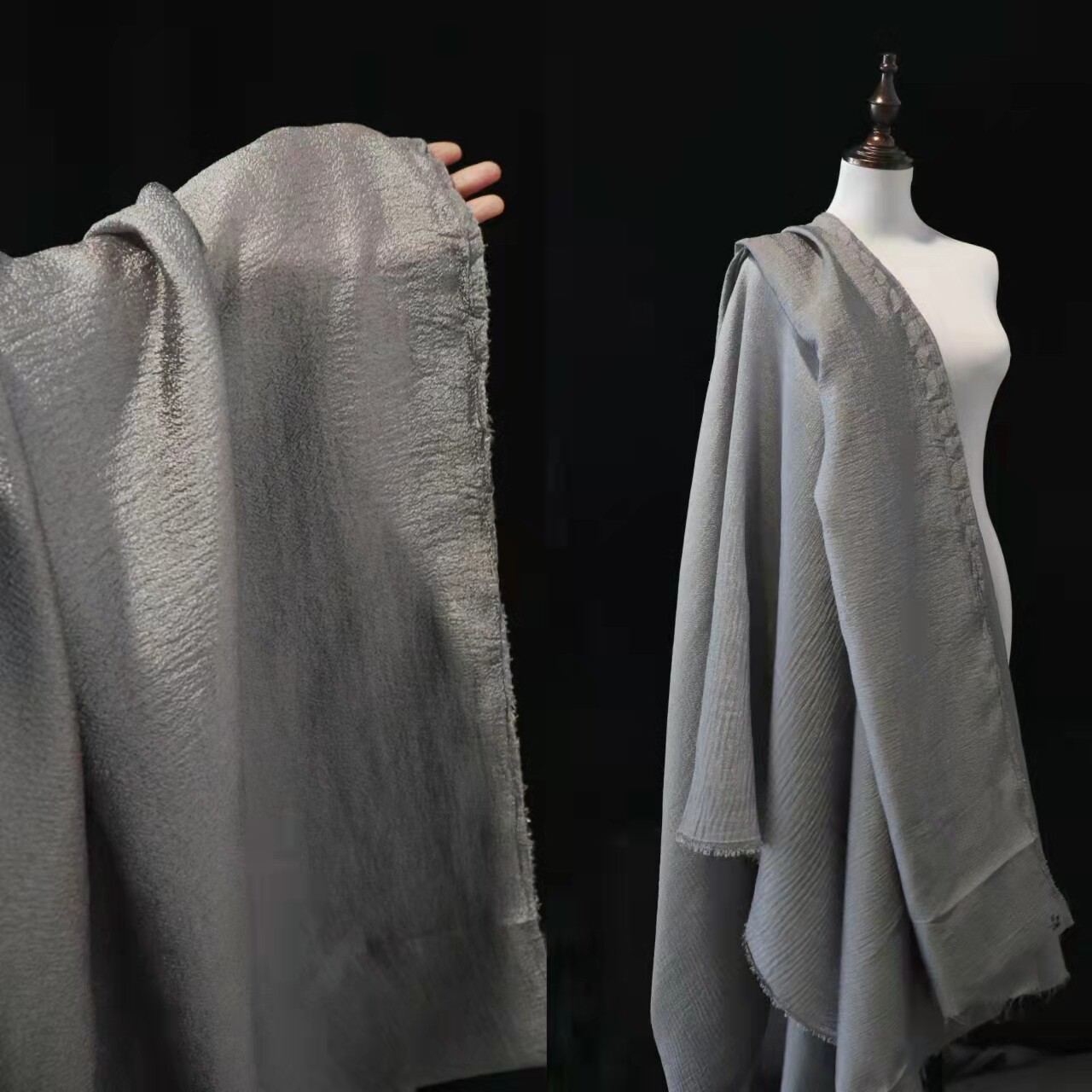 冰川灰树皮皱 立体褶皱肌理提花纹理布料 外套礼服裙装设计师面料