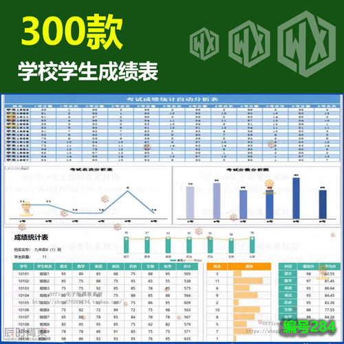 学生成绩分析表 Excel模板班级一科多科考试明细汇总排名分析图表