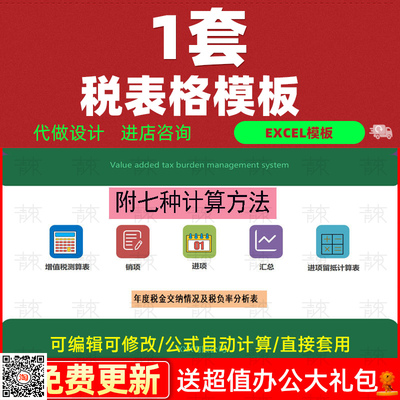 青東增值税测算表税负率倒算成本自动表格进销项留抵税费计算系统