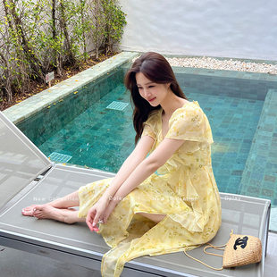 DPLAY2026春季【度假系列】法式黄色连衣裙女装高级感气质长裙子
