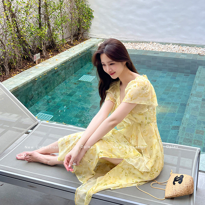 DPLAY2026春季【度假系列】法式黄色连衣裙女装高级感气质长裙子