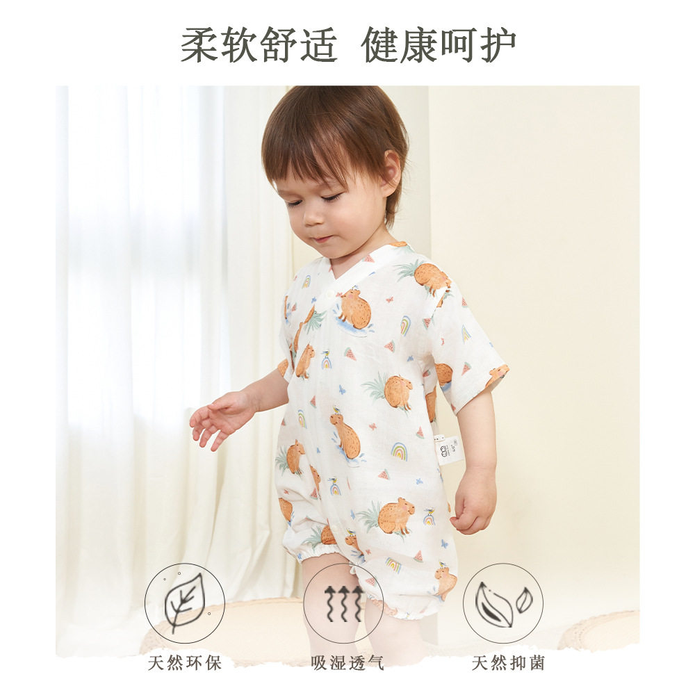 安旦睡袋婴儿衣服宝宝哈衣夏季纱布短袖和尚服新生薄款连体衣爬服