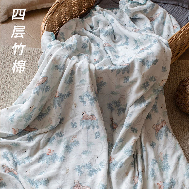 婴儿A类竹棉盖毯宝宝小被子四层透气襁褓被幼儿园午休毯夏季薄款