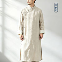 Original Spring and Autumn Chinese-style large-sized Tang suit long gown, loose-fitting Hanfu with buttons from the Republic of China era, retro linen stand-up collar long gown and mandarin jacket thumbnail 3