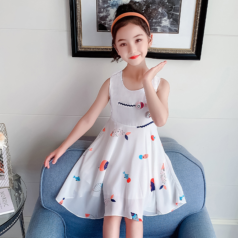 女童夏装新款2024时尚公主雪纺连衣裙韩版中大童洋气小女孩吊带裙