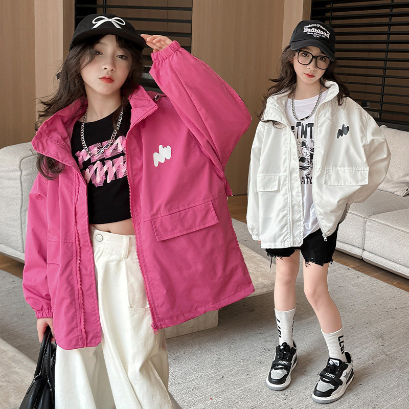 大童装网红风衣女童洋气宽松外套儿童冲锋衣韩版开衫2026春秋新款