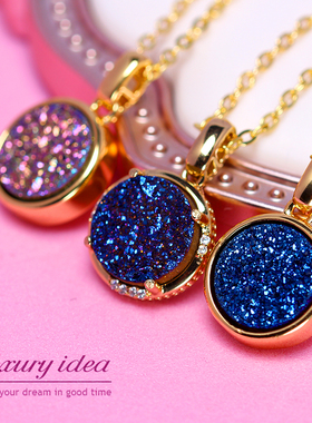 欧美轻奢天然原石镀金镶钻吊坠