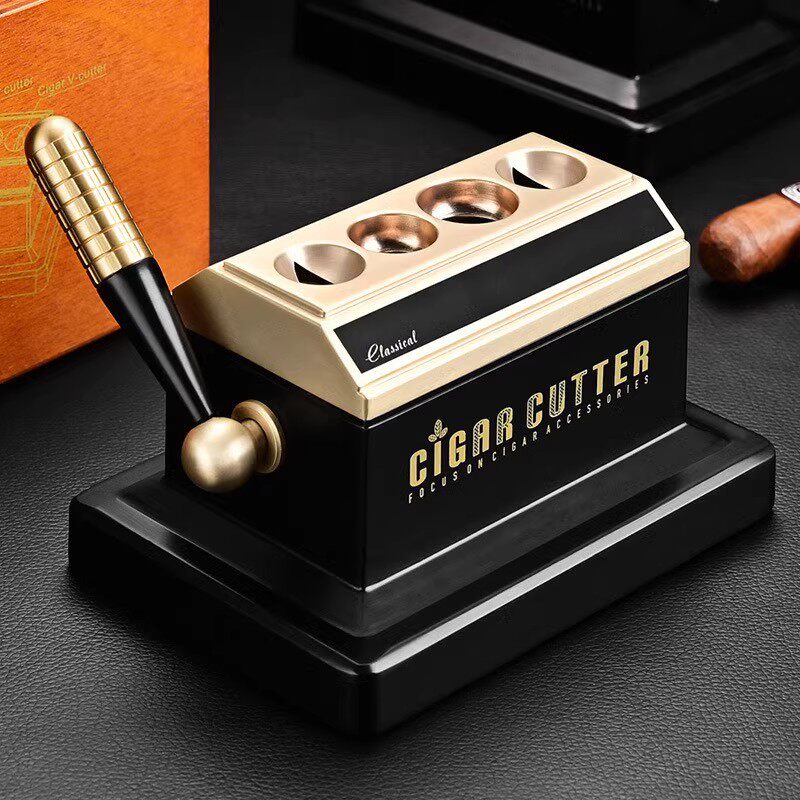 雪茄剪刀不锈钢雕花厚台式雪茄刀v型四孔雪茄剪刀雪茄专用工具