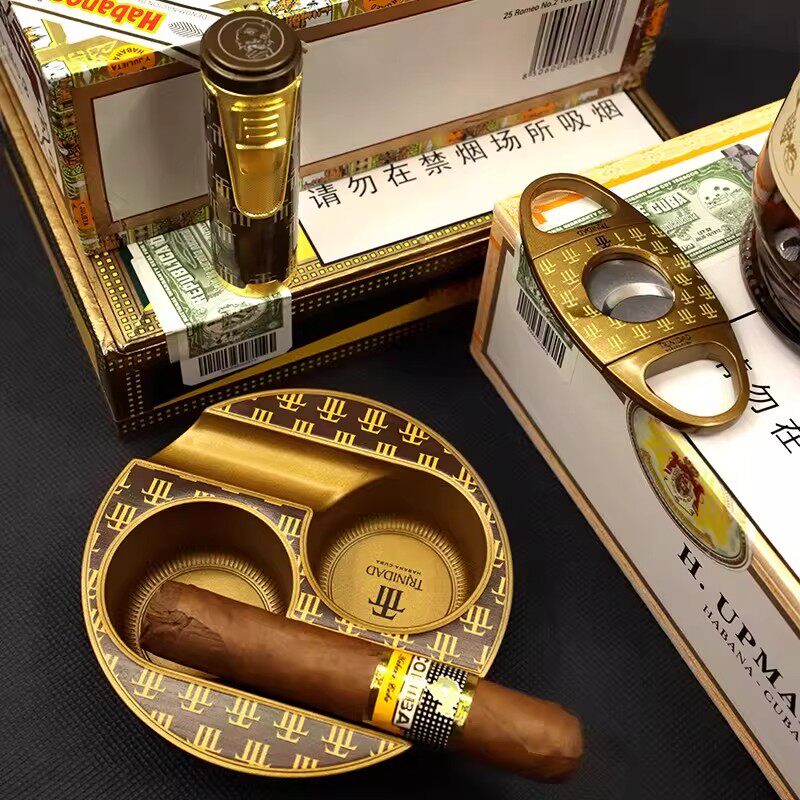 GUEVARA雪茄防风打火机三件套便携轻奢锋利雪茄剪大口径烟灰缸