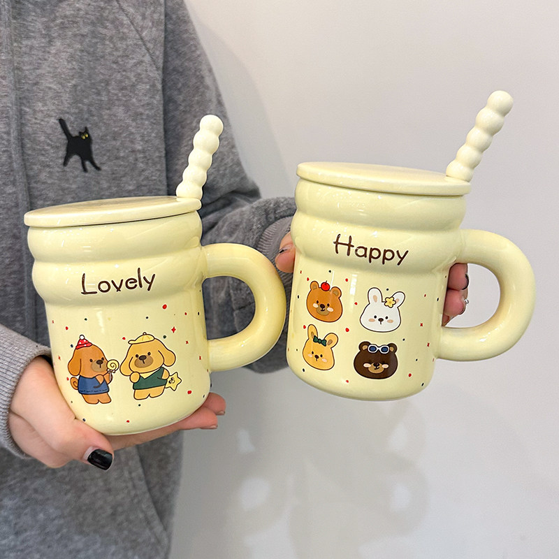 奶fufu马克杯高颜值情侣可爱早餐杯2024新款带盖勺杯子女生陶瓷杯,餐饮具,马克杯,淘宝优惠券,粉丝福利购,淘宝优惠卷