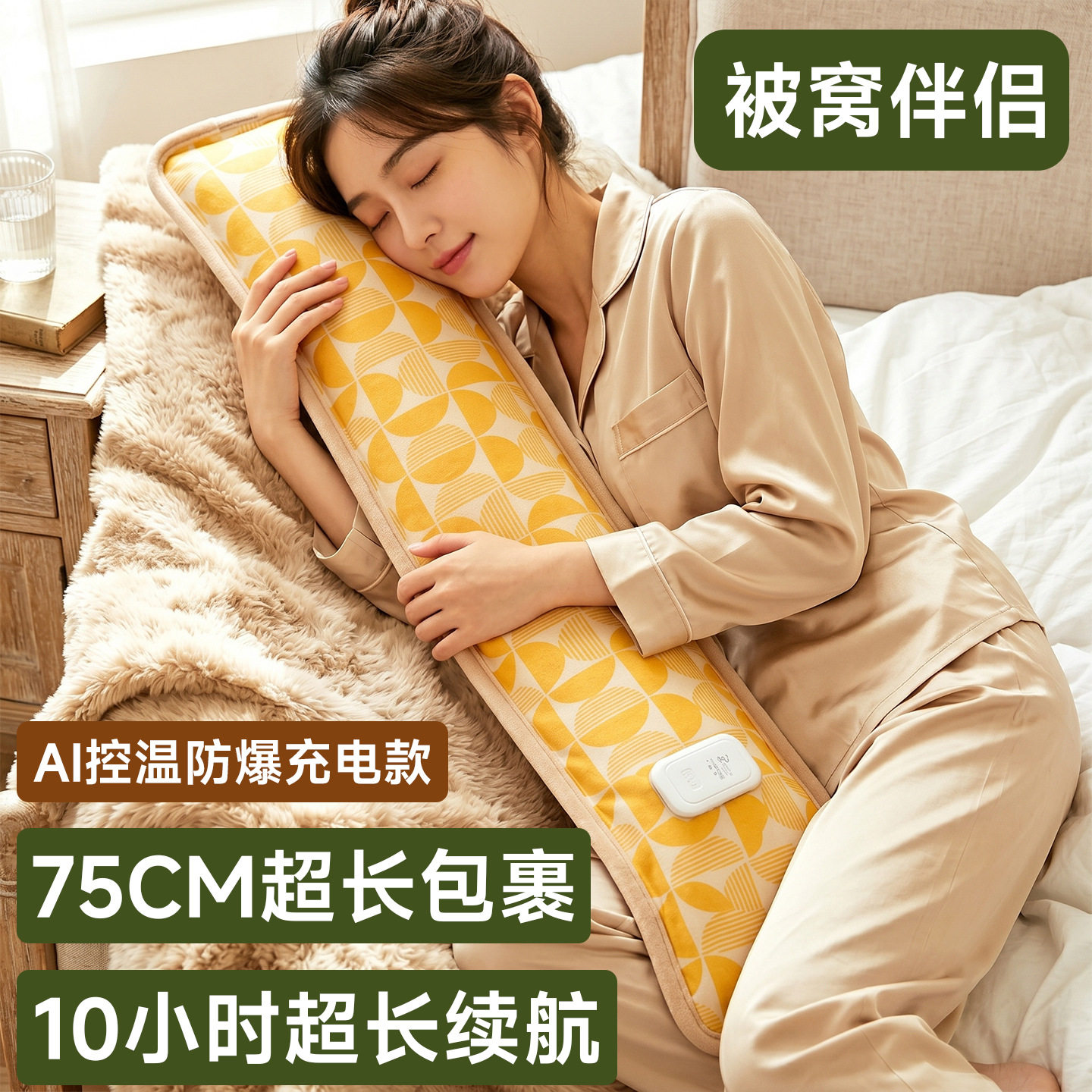 被窝热水袋长条充电防爆75cm加长暖床暖脚AI控温电暖宝抱枕暖水袋