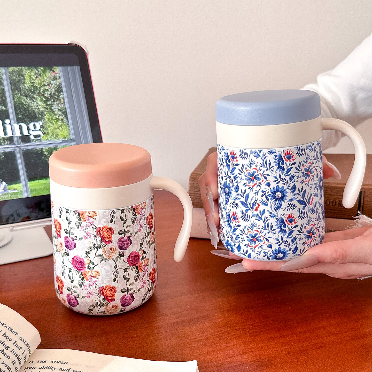 复古繁华保温杯女士精致泡茶杯上班族便携焖烧杯办公室手柄咖啡杯,餐饮具,保冷/保温杯,淘宝优惠券,粉丝福利购,淘宝优惠卷