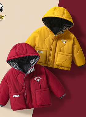 [两面穿]史努比水波纹加厚毛毛格子棉服SXM2056