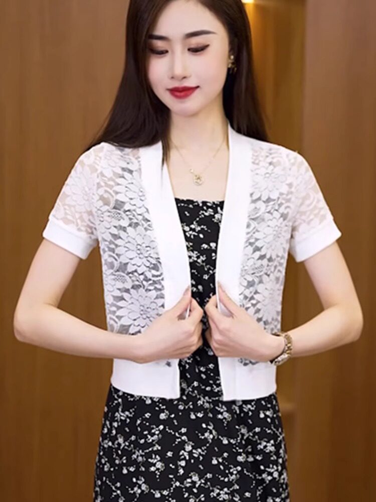 蕾丝小披肩大码夏季配吊带裙的小外搭短外套旗袍开衫薄百搭上衣图片