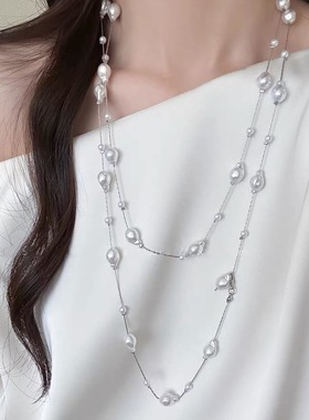 气质百搭珍珠项链女轻奢小众设计感锁骨链2025新款颈链配饰毛衣链