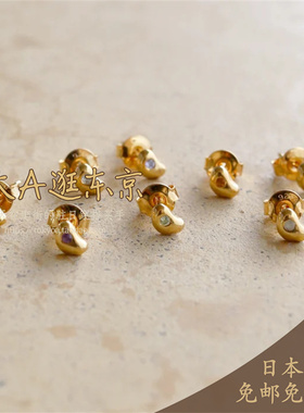 大A逛东京TEN日本代购 SLV925/18KGP天然石金色耳钉耳饰