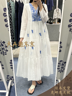 大A逛ne quittez pas日本代购 印度棉纯棉刺绣叠层连衣裙2色