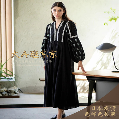日本代购纯棉刺绣连衣裙2色