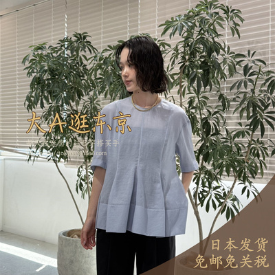 大A逛东京qualite日本代购 褶皱圆领透视短袖上衣3色