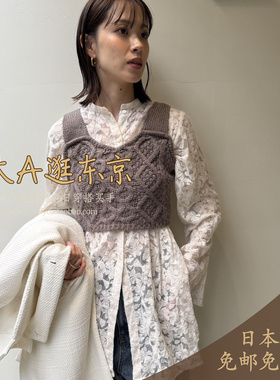 大A逛东京hella日本代购 花朵蕾丝刺绣翻领长袖长款衬衫2色