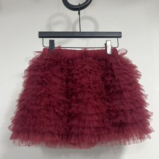 春季新年红韩系氛围感网纱蓬蓬半身裙甜美高腰显瘦A字层层蛋糕裙