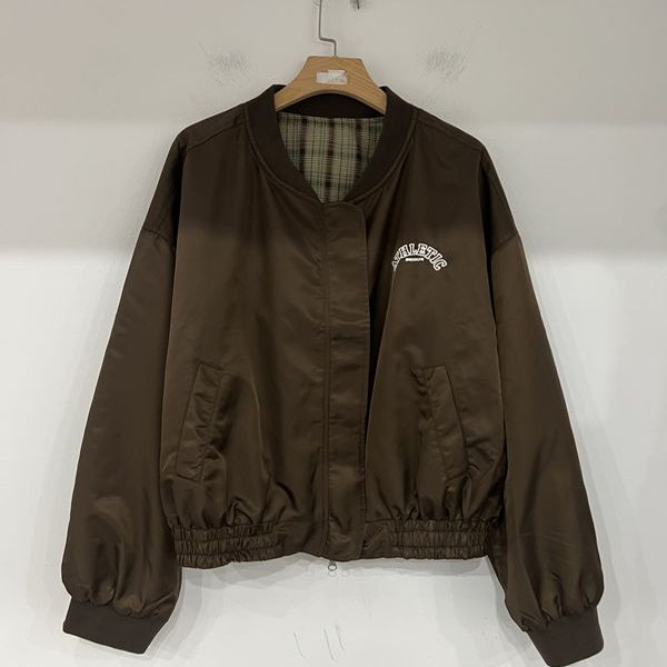 2025新款W327复古美式双面穿印花字母短款棒球服休闲外套女现货