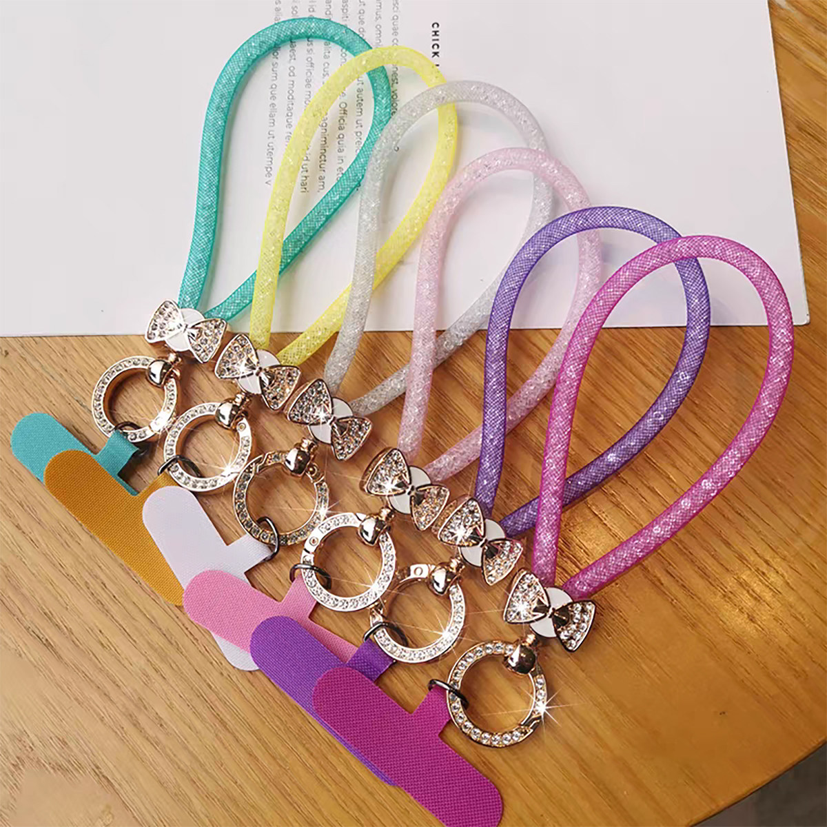 手机挂绳手腕带水钻圆扣手机壳手提挂饰挂链女款夹片式短款手机链