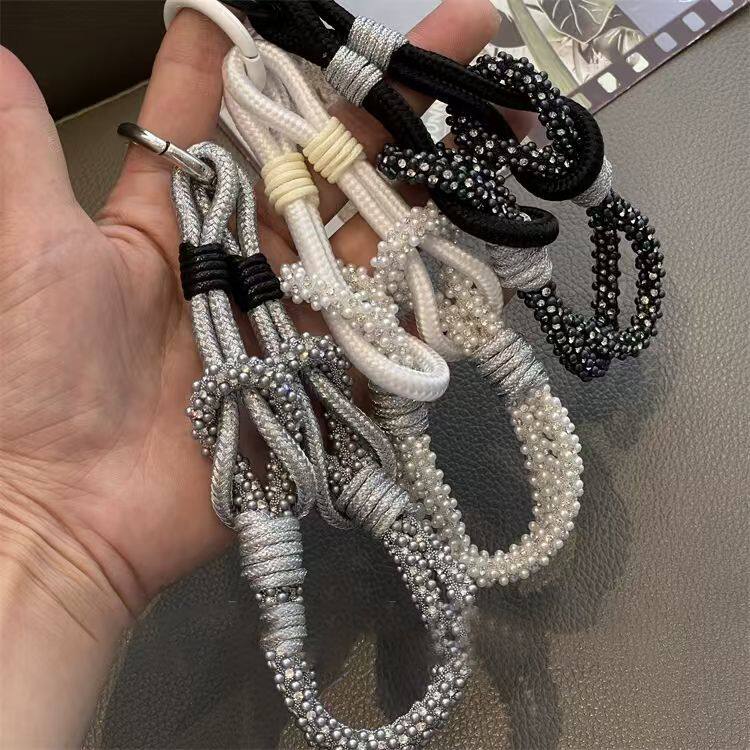 精致绕线编织闪钻珠手机手腕挂绳小众设计便携防掉落钥匙扣壳挂件