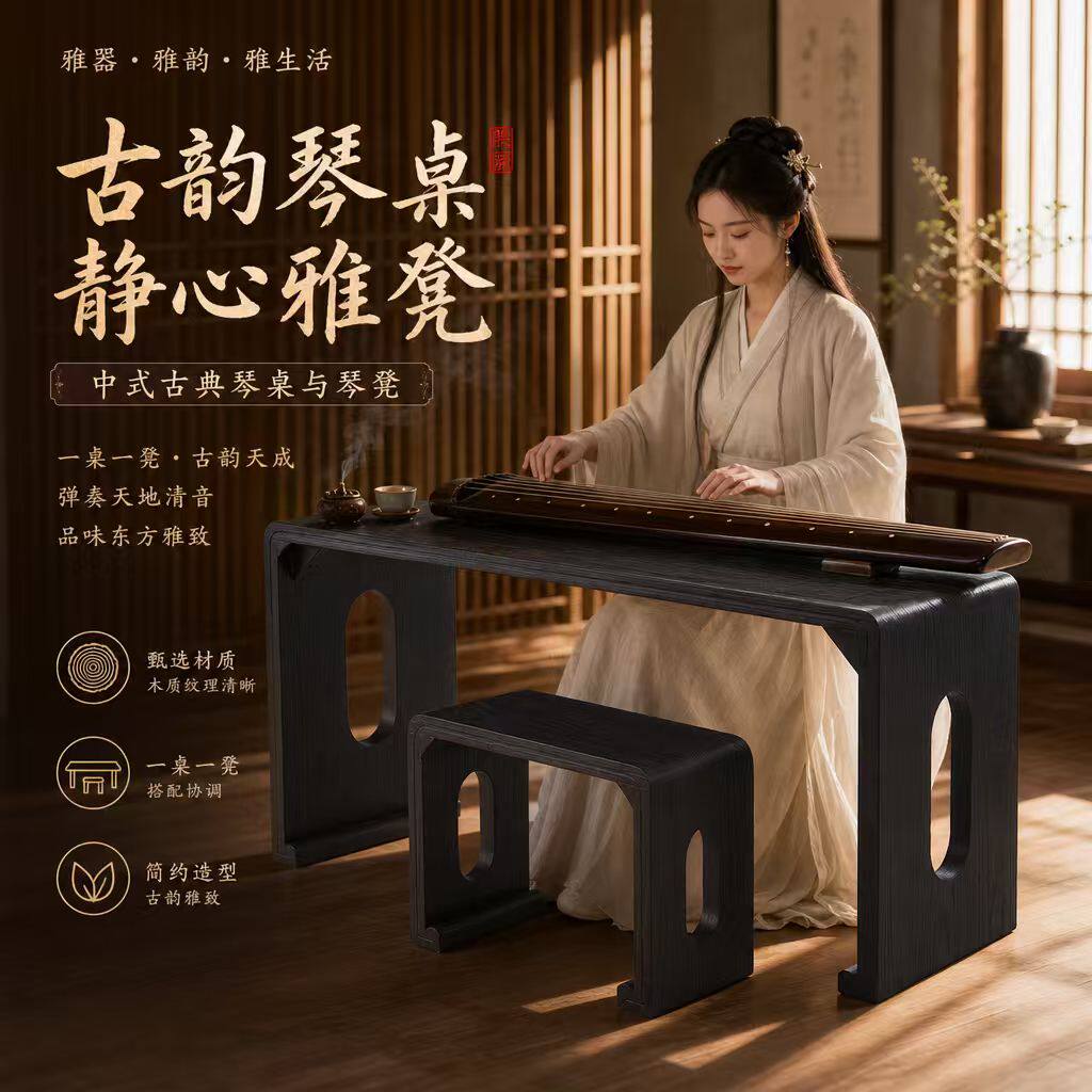 烧桐木仿古琴桌共鸣古琴桌凳实木琴桌琴凳国学古琴桌书法桌古筝桌