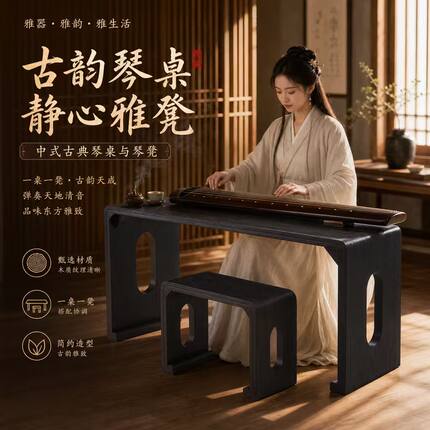烧桐木仿古琴桌共鸣古琴桌凳实木琴桌琴凳国学古琴桌书法桌古筝桌