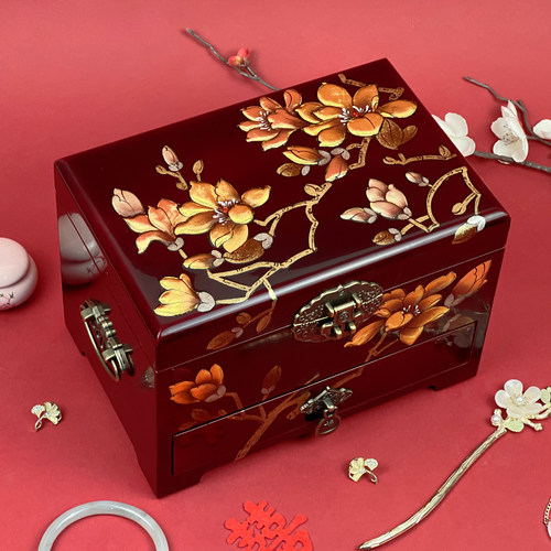 复古手推漆木质首饰盒非遗妆奁盒