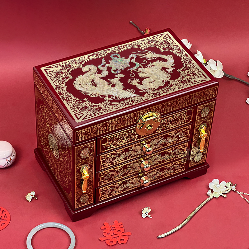 铜丝镶嵌非遗平遥漆器首饰盒妆奁