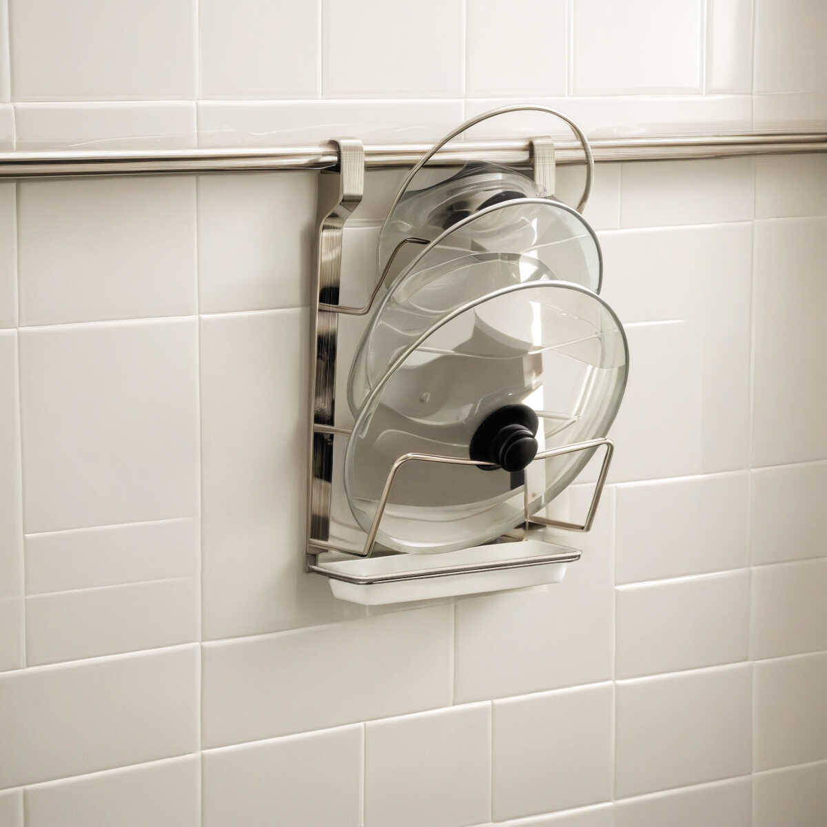 厨房置物架壁挂式免打孔不锈钢锅盖架子收纳神器沥水托盘