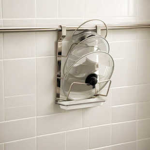 厨房置物架壁挂式免打孔不锈钢锅盖架子收纳神器沥水托盘