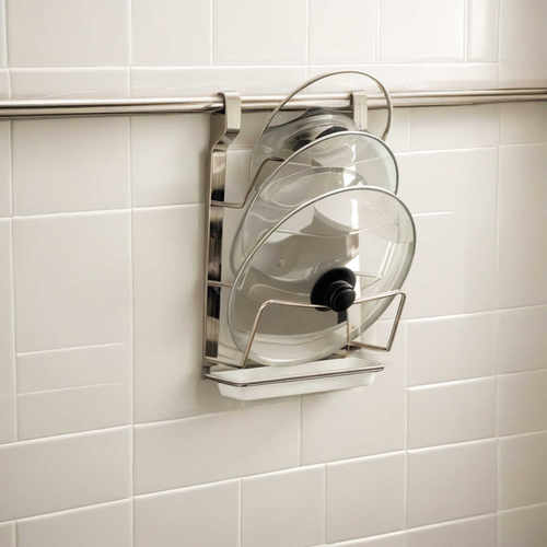 厨房置物架壁挂式免打孔不锈钢锅盖架子收纳神器沥水托盘