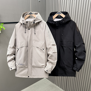 秋季 外贸胖子加肥加大码 连帽纯色宽松冲锋衣2503 男士 2025新款