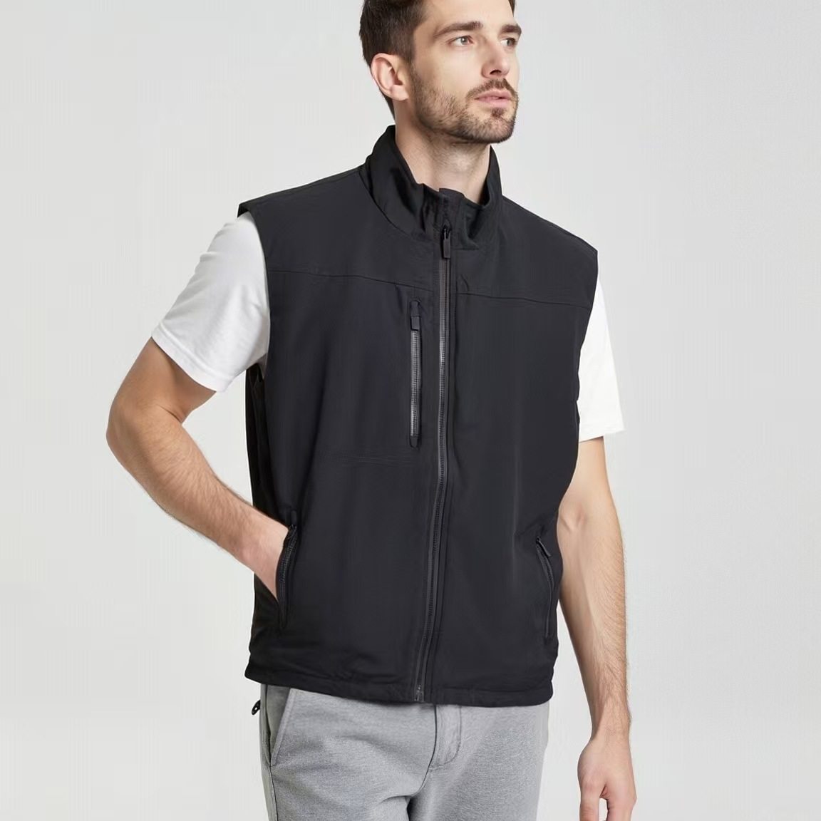 小码男士常规款休闲立领夹棉轻薄马甲背心B4