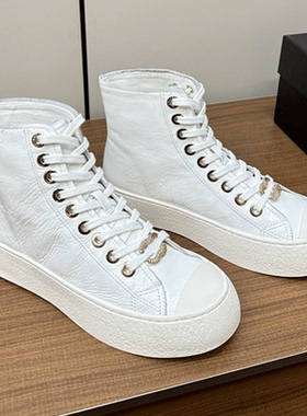 真皮厚底金属标高低帮鞋百搭小白鞋2024年春季新款休闲鞋板鞋女鞋