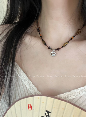 999纯银天然石串珠女项链锁骨链