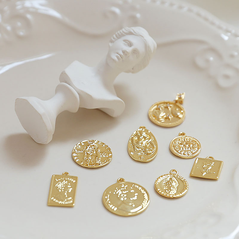 复古钱币vintage美人头圆形长方18k包金吊坠DIY手作饰品耳环挂件