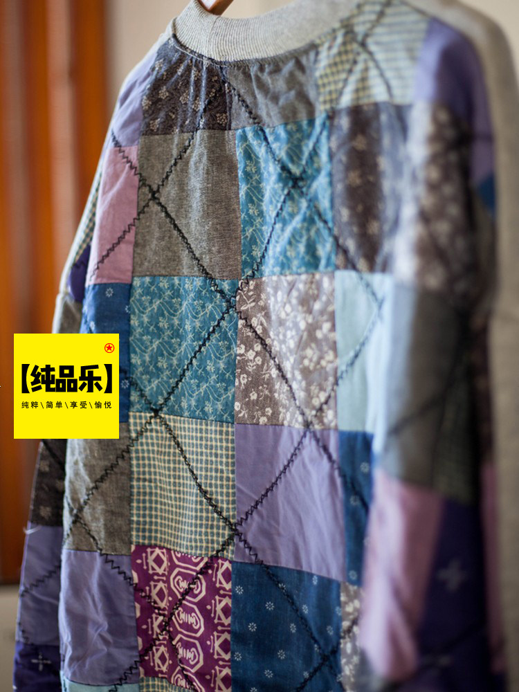 kapital vintage平田日系古着休闲百家布拼接格子卫衣